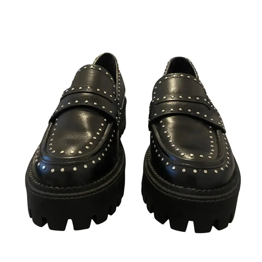 Women's DV Dolce Vita Size 7.5 Landun Lug Sole Platform Studded Chunky Loafers - Picture 4 of 9